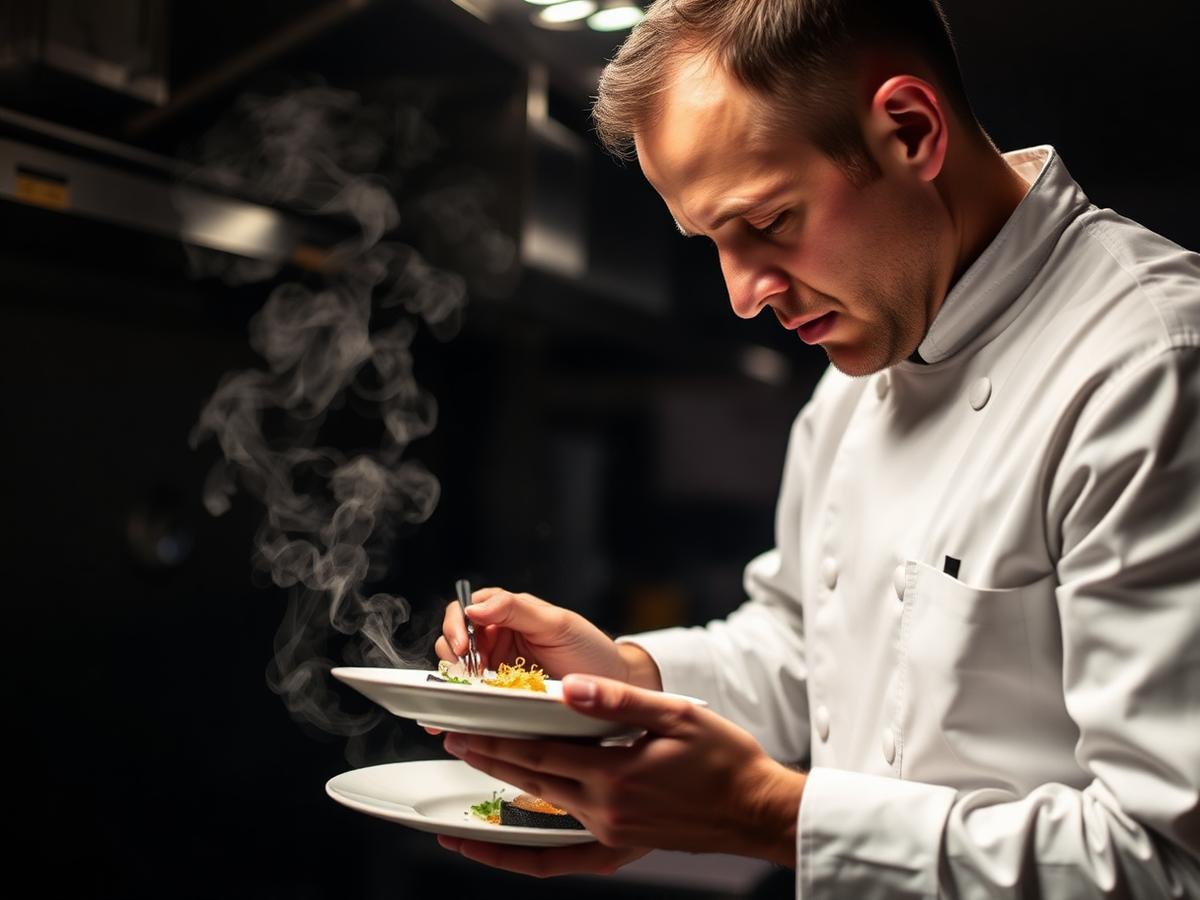 Chef plating in the kitchen