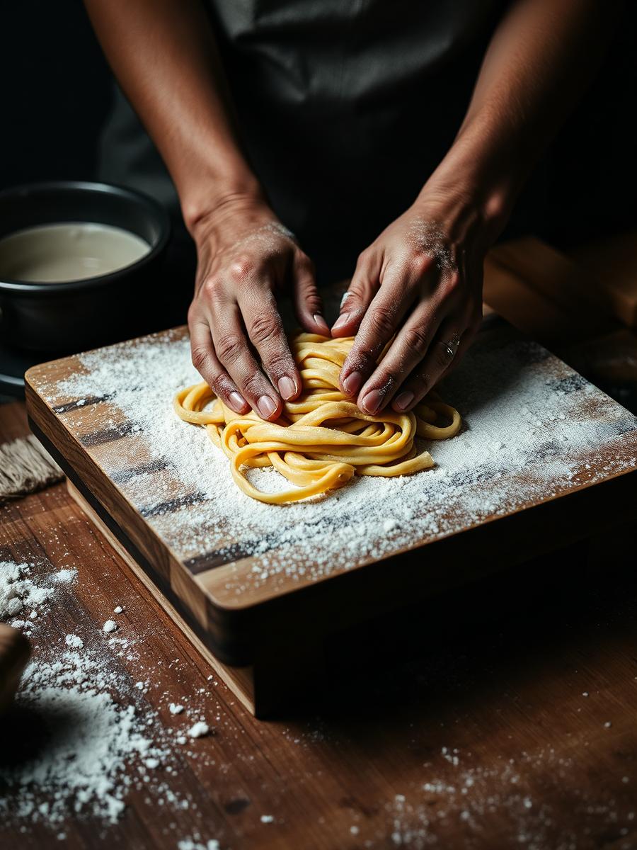 Fresh pasta rolled by hand
