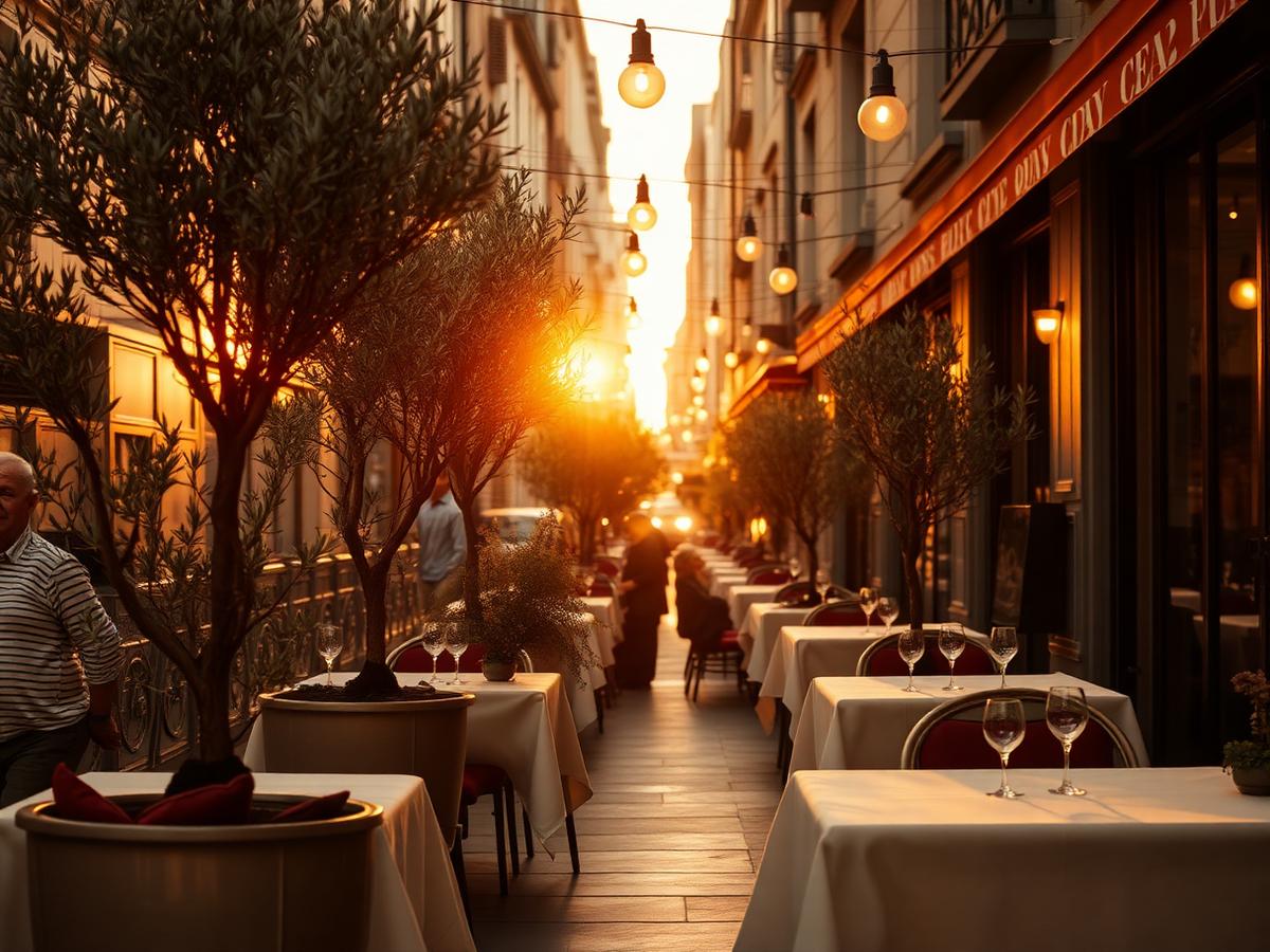 Outdoor terrace at golden hour